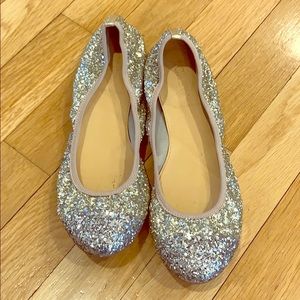 J.Crew Lula glitter ballet flats, pale gold.